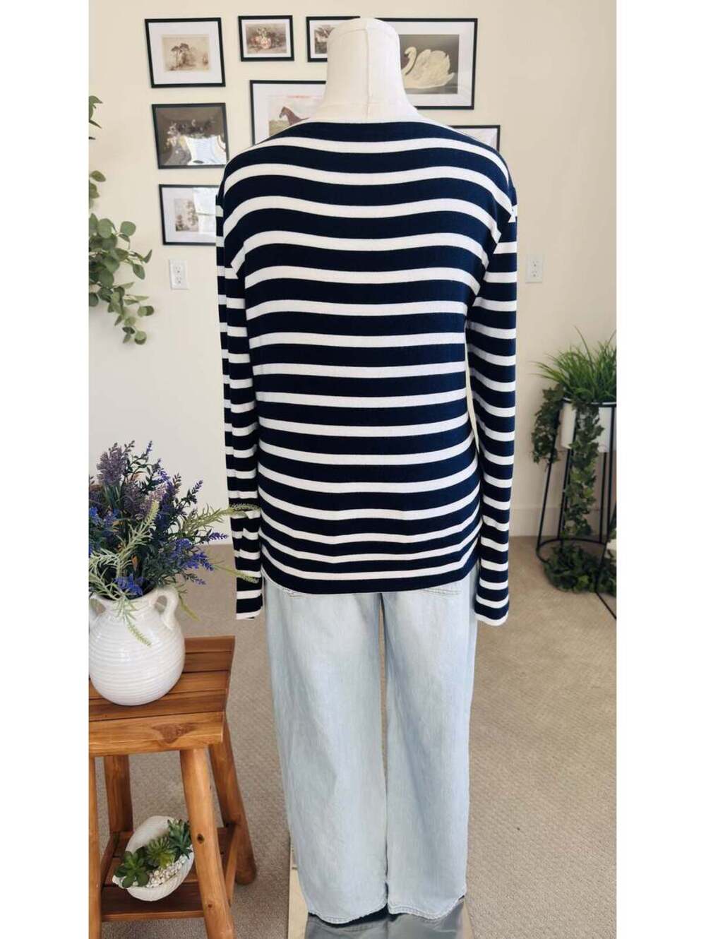 Gap Navy Striped Boatneck Long Sleeve Top Size XL